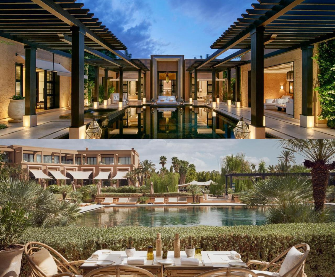 Situé a Marrakech sur  20 hectares, le Mandarin Oriental, Marrakech L'hébergement comprend 56 villas privées de style berbère et arabe, et 7 suites avec piscines